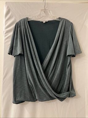 Green Envelope Slate Green Draped V-Neck Blouse